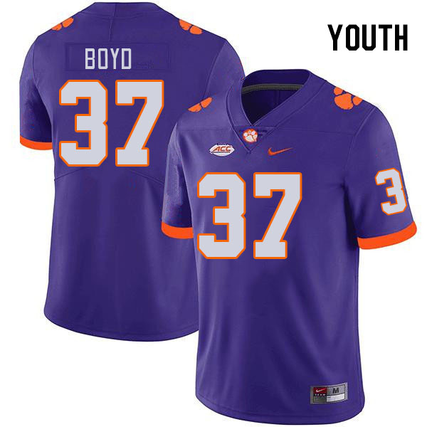 Youth #37 Liam Boyd Clemson Tigers College Football Jerseys Stitched-Purple - Click Image to Close
